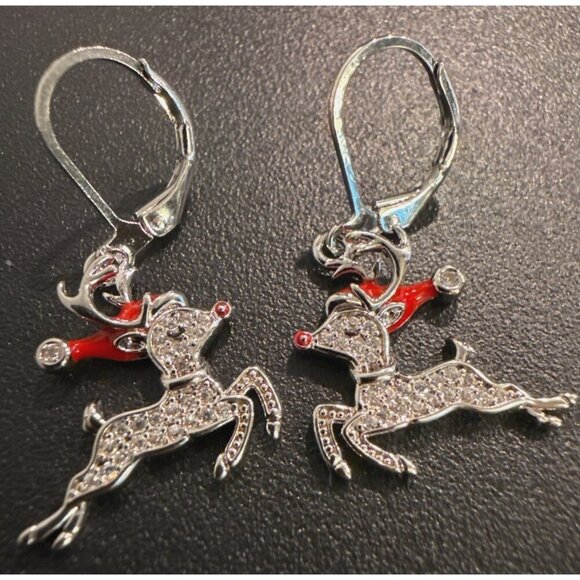 Fashion Jewelry Jewelry - Rhinestone Reindeer Dangle Earrings Festive Leverback Holiday Jewelry